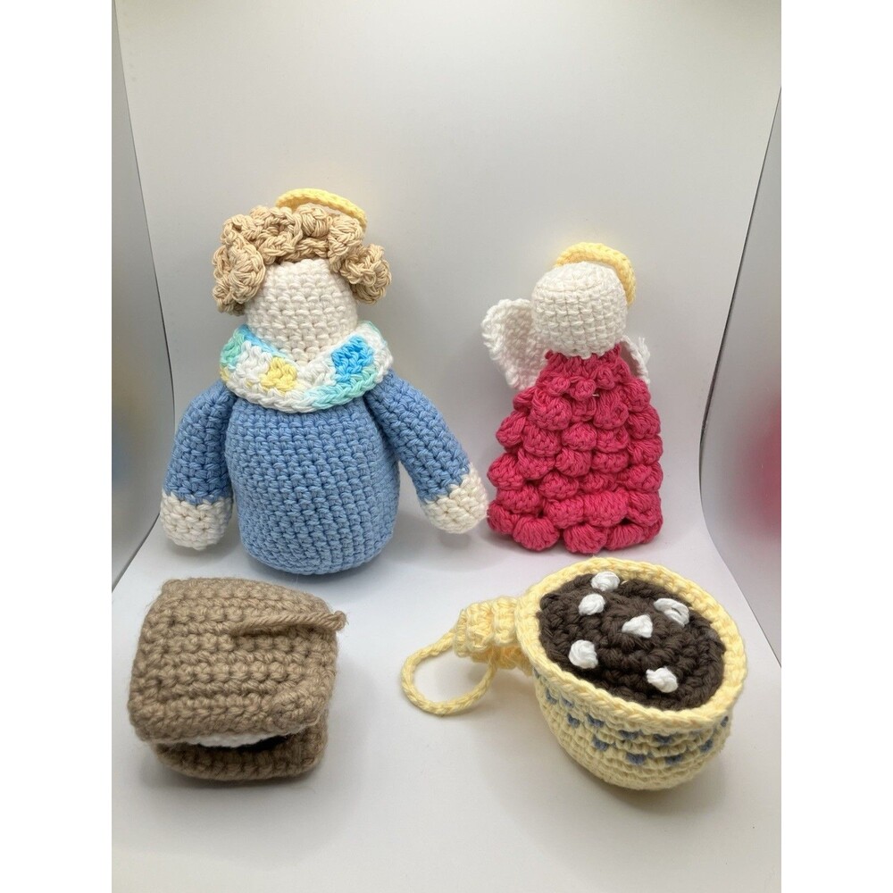 Lot Of 4 Vintage Handmade Crochet Christmas Decor Ornaments Angels Cocoa Smore